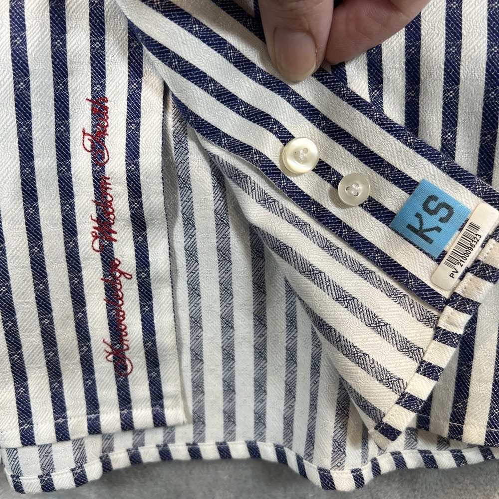 Robert Graham Button Down Shirt Mens 2XL Blue White Striped Jacquard Long Sleeve - Picture 4 of 12